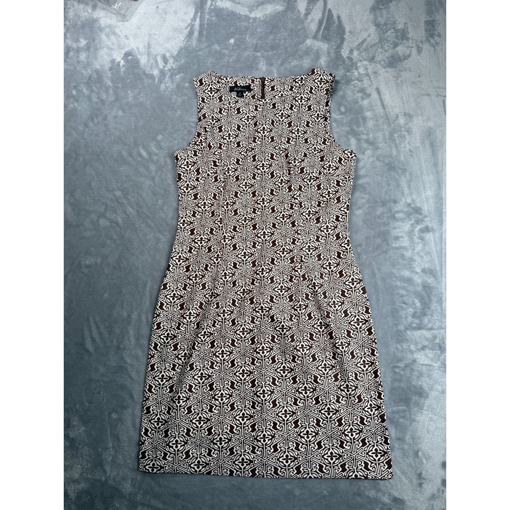 AGB Sheath Dress Womens 12 Brown White Geometric Print Stretch Sleeveless